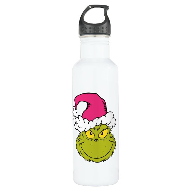 The Grinch in Pink Santa Hat 710 Ml Water Bottle (Front)