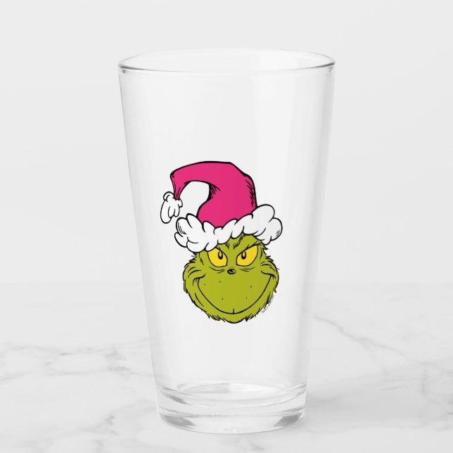 The Grinch in Pink Santa Hat Glass (Front)