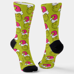 The Grinch in Pink Santa Hat Socks