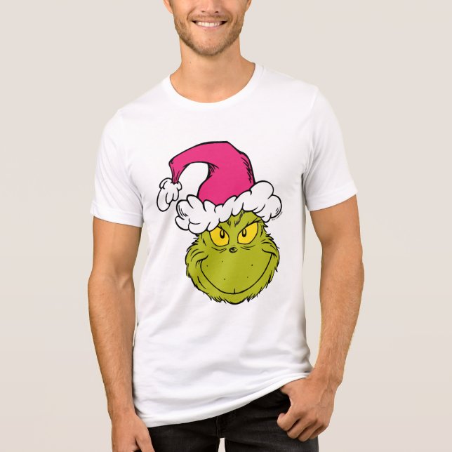 The Grinch in Pink Santa Hat Tri-Blend Shirt (Front)