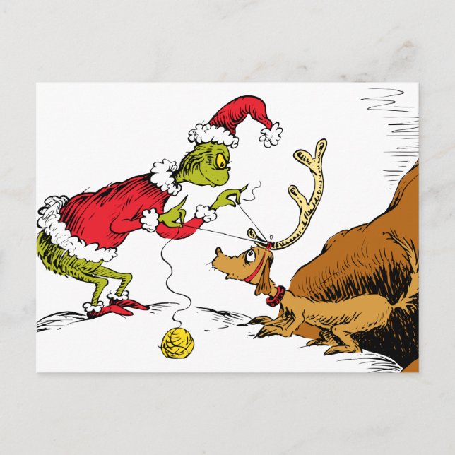 The Grinch Prepares Max the Reindeer Postcard (Front)