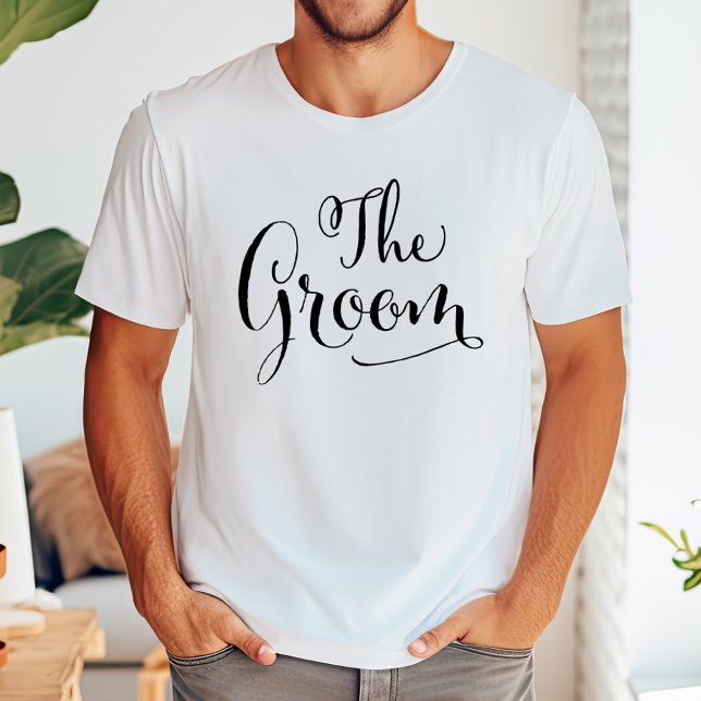The Groom Black Modern Script Wedding T-Shirt (Creator Uploaded)