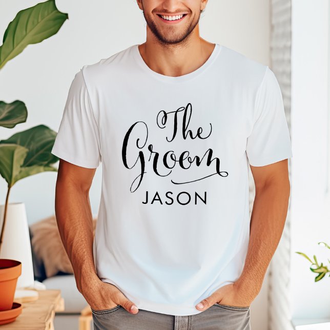 The Groom Black Script Personalised Wedding T-Shirt (Creator Uploaded)