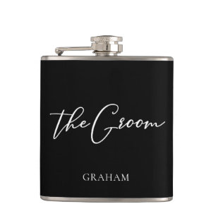 The Groom Chic Black White Wedding Modern Custom Hip Flask