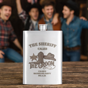 The Groom Rustic Cowboy Sheriff Bachelor Party Hip Flask