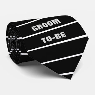 the GROOM TO-BE Text Bold Black and White Stripes Tie