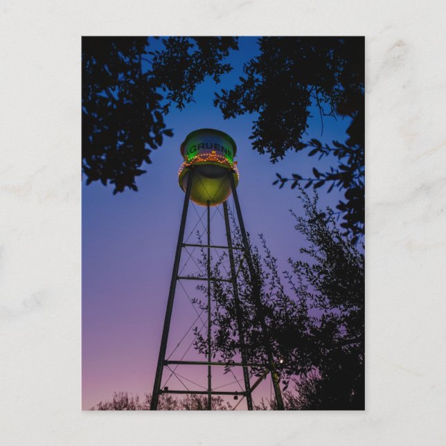 The Gruene water tower with the purple evening sky Postcard (Front)