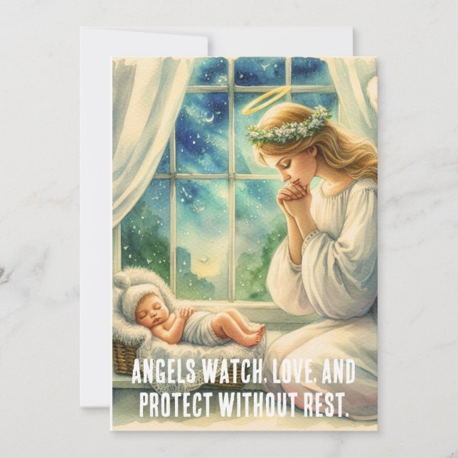 the guardian angel prays by the baby's cradle holiday card (Front)
