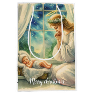 the guardian angel prays by the baby's cradle medium gift bag