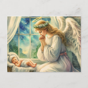 the guardian angel prays by the baby's cradle postcard