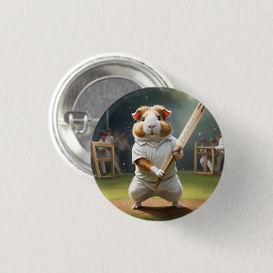 The Guinea Pig Cricketer: Dressed in Whites, 3 Cm Round Badge