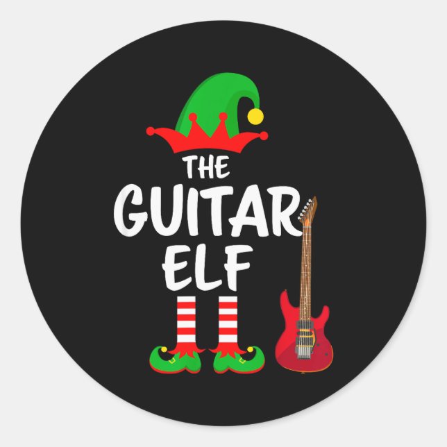 The Guitar Elf Matching Family Christmas  Classic Round Sticker (Front)