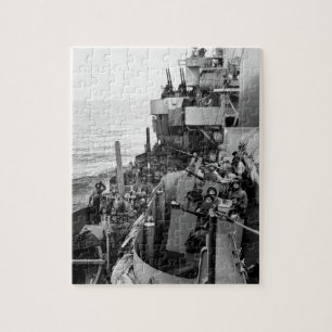 The gun crews of a Navy cruiser covering_War Image Jigsaw Puzzle