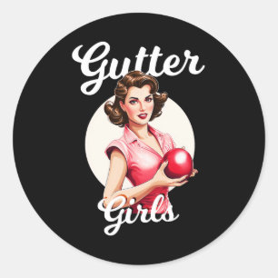 The Gutter Girls Funny Retro Bowler Vintage Bowlin Classic Round Sticker