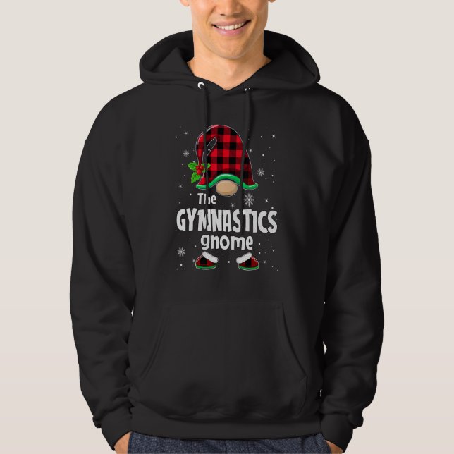 The Gymnastics Gnome Buffalo Plaid Christmas Match Hoodie (Front)