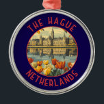The Hague Netherlands Retro Distressed Circle Metal Ornament<br><div class="desc">The Hague retro vector travel design. The Hague is a city on the North Sea coast of the western Netherlands.</div>