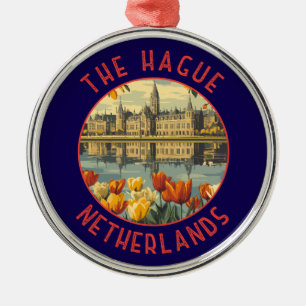 The Hague Netherlands Retro Distressed Circle Metal Ornament