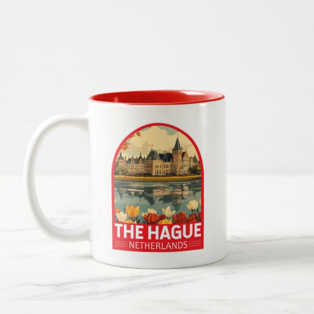 The Hague Netherlands Travel Art Emblem Two-Tone Coffee Mug (Left)