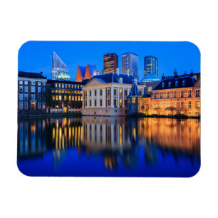The Hague skyline at blue hour rectangular magnet