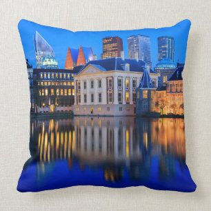 The Hague skyline at blue hour throw pillow