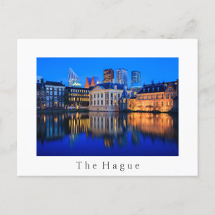 The Hague skyline at blue hour white postcard