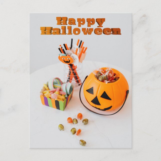 The Halloween Pumpkin Candy Postcard (Front)