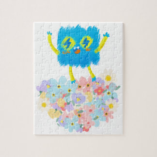 The Happy Blue Scribble on a Bed of Flowers Jigsaw Puzzle