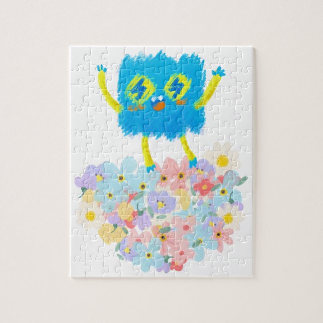 The Happy Blue Scribble on a Bed of Flowers Jigsaw Puzzle (Vertical)