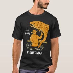 The Happy Fisherman Big Fishing Design T-Shirt