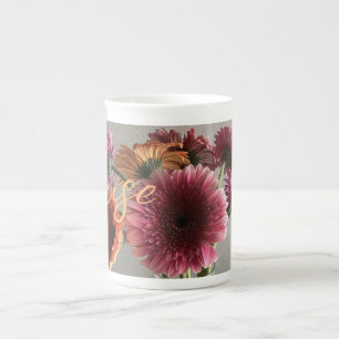 The Happy Gerbera Colorful Flower +Custom Name Bone China Mug