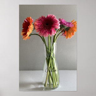 The Happy Gerbera Colourful Flower +Custom Name Poster