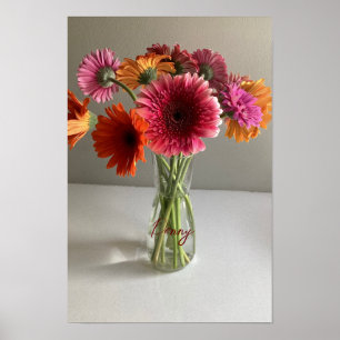 The Happy Gerbera Colourful Flower +Custom Name Poster