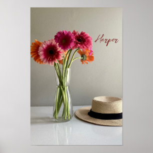 The Happy Gerbera Colourful Flower +Custom Name Poster