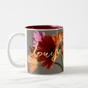 The Happy Gerbera Colourful Flower +Custom Name Two-Tone Coffee Mug