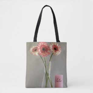The Happy Gerbera Pink Flower Photo +Custom Name Tote Bag