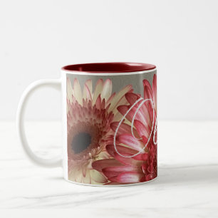 The Happy Gerbera Pink Flower Photo +Custom Name Two-Tone Coffee Mug
