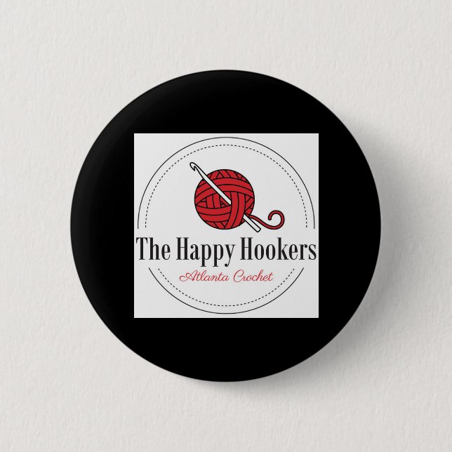 The Happy H Atlanta Crochet Logo Button-Blk 6 Cm Round Badge (Front)