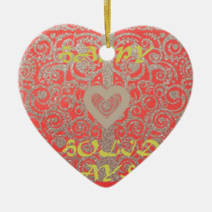 The Happy Holidays Heart Red and Gold Collection Ceramic Ornament