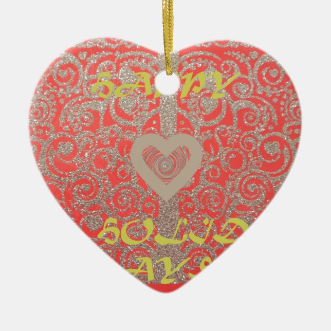 The Happy Holidays Heart Red and Gold Collection Ceramic Ornament (Front)