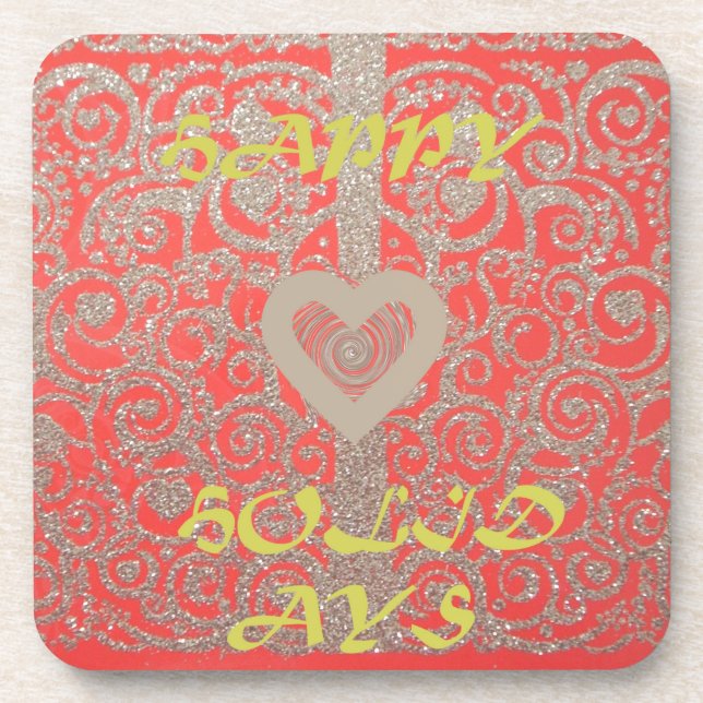 The Happy Holidays Heart Red and Gold Collection Coaster (Front)
