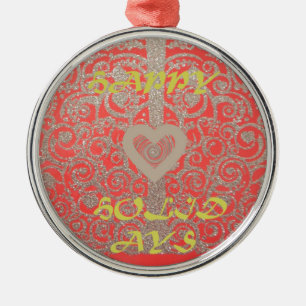 The Happy Holidays Heart Red and Gold Collection Metal Ornament