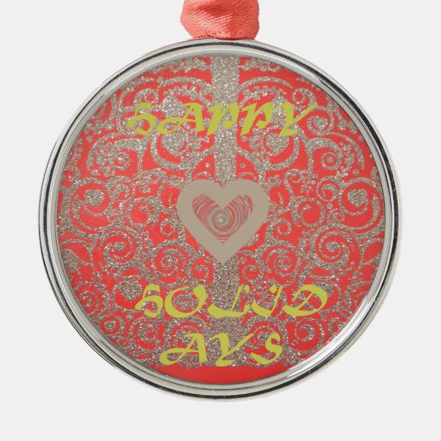 The Happy Holidays Heart Red and Gold Collection Metal Ornament (Front)