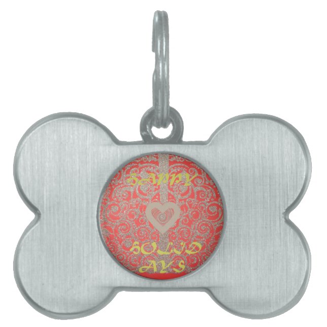 The Happy Holidays Heart Red and Gold Collection Pet Tag (Front)