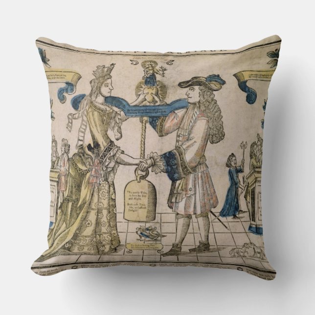 The Happy Marriage (stencil coloured woodcut) Cushion (Front)