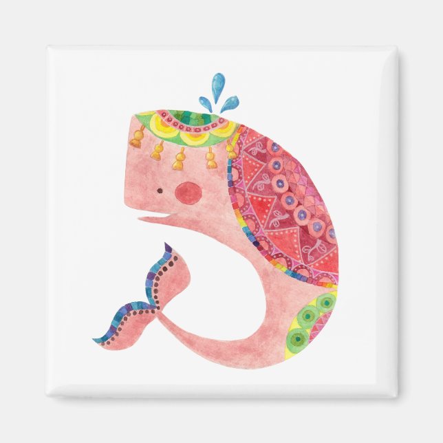 The Happy Pink Whale Magnet (Front)