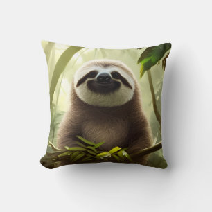 The Happy Sloth Digital Art  Cushion