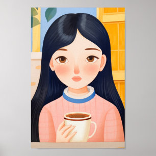 The Happy Woman at the Cafe Poster