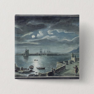 The Harbour and the Cobb, Lyme Regis by Moonlight 15 Cm Square Badge