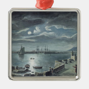 The Harbour and the Cobb, Lyme Regis by Moonlight Metal Ornament