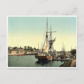 The harbour, Lubeck, Germany classic Photochrom Postcard